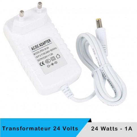 Transformateur LED 24/ 30W avec câble de connexion de 1m + embouts