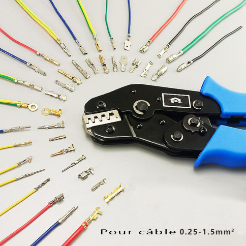 Pince à sertir pour l'assemblage des cosses sur câble électrique de 0.25 à  1.5mm²