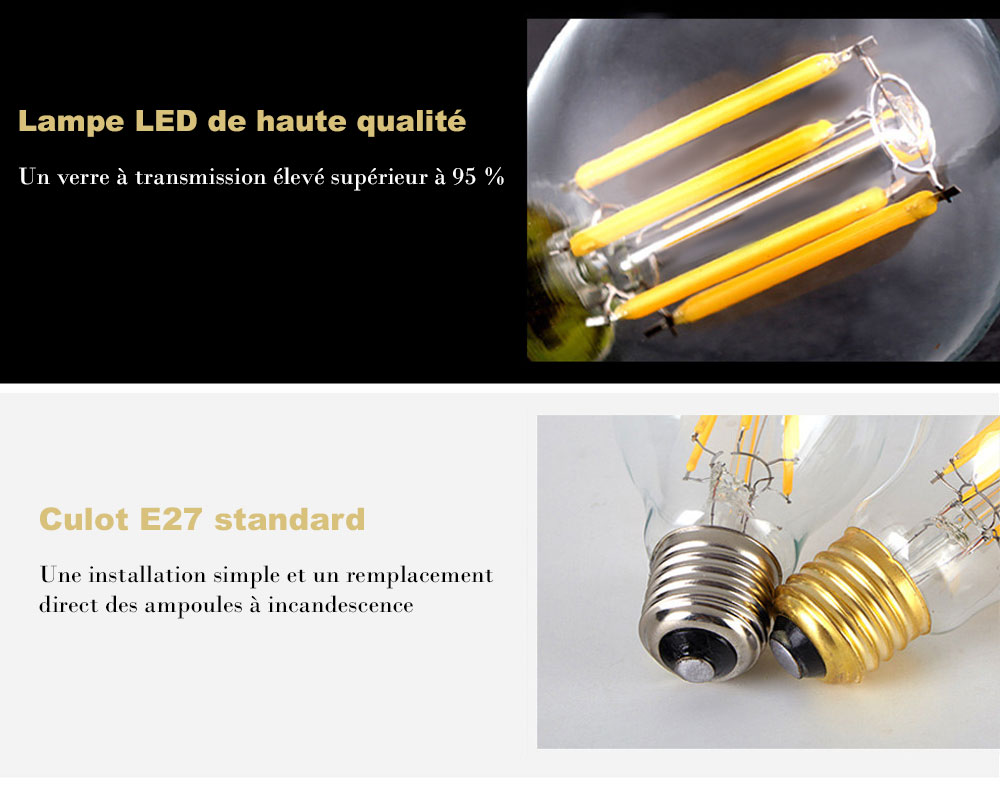 Ampoule LED sphérique 6 watts Ø A60 culot E27 - six filaments LED