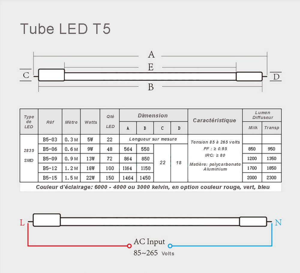Tube Néon LED Verre Tube G13 T8 60 90 120 150 CM Lumière Naturel